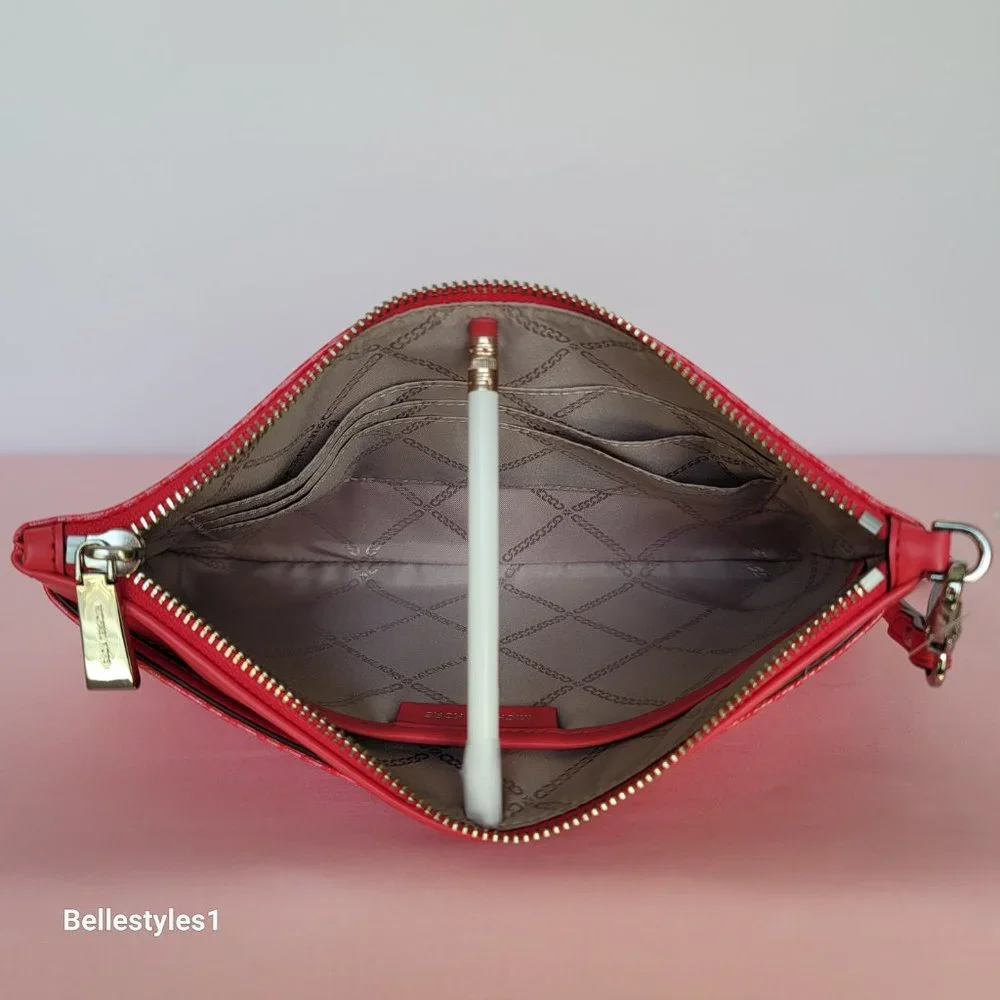 MICHAEL KORS Signature Logo Jet Set Large Top Zip Pouch/Wristlet- Geranium ⭐ - Picture 12 of 16